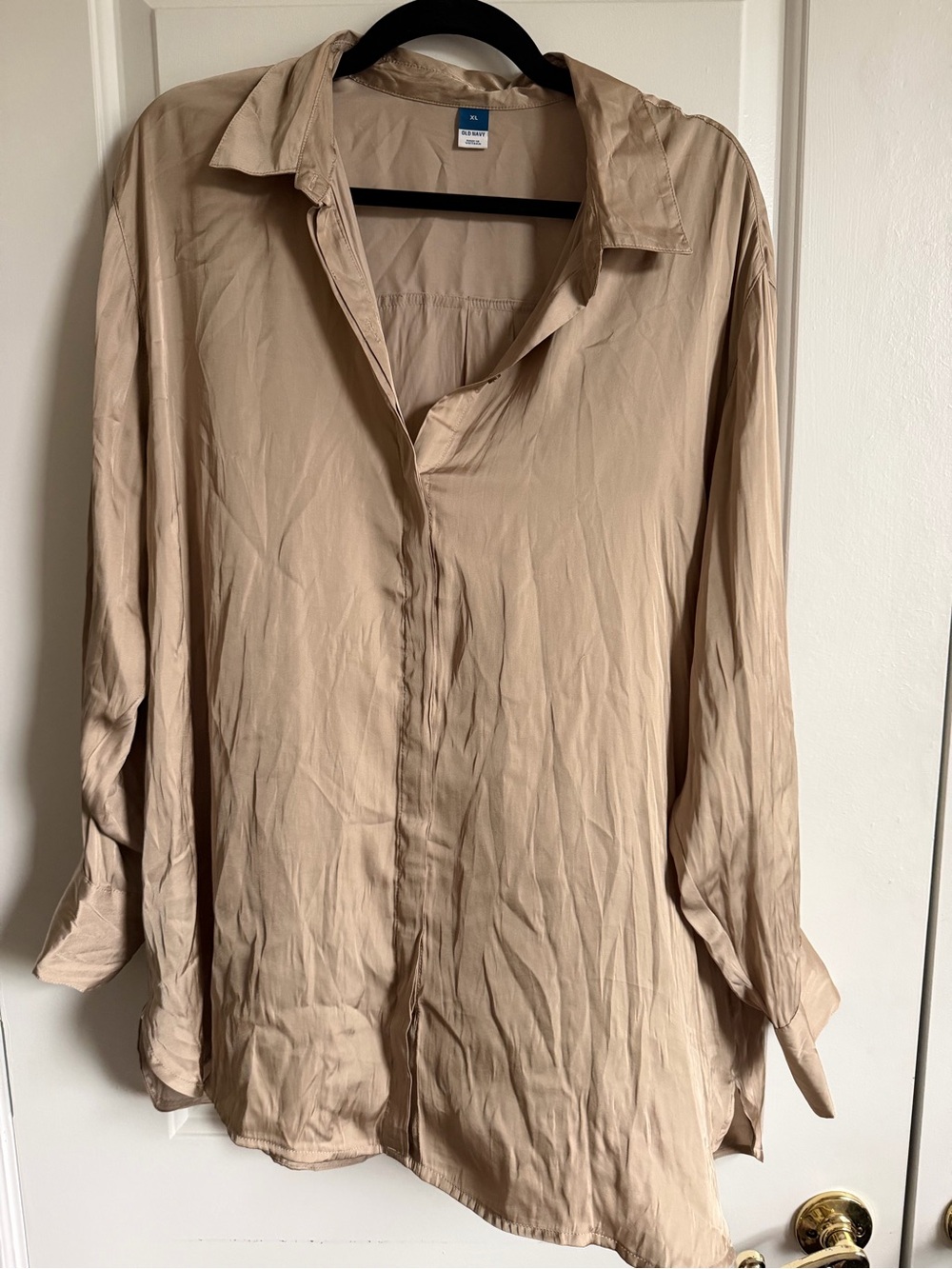 Satin Tunic Button-Up Shirt - Beige